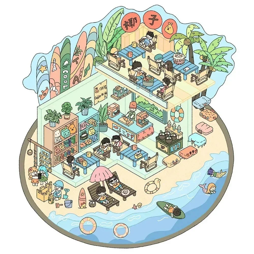 New Cartoon 3D Landscape Sticker Book Three-dimensional DIY Cabin Scene Pocket Sticker Miniature Scene Book Student Kid Child