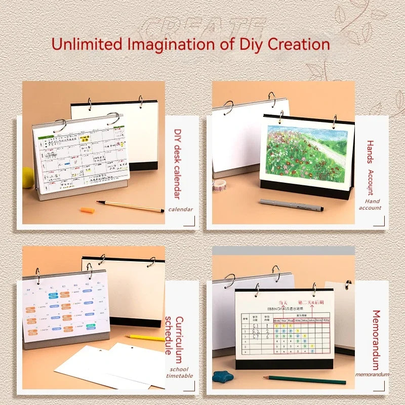 DIY Blank Desk Calendar Making Blank Daily Book Loose Leaf Calendar Planner Standing Flip Desktop School Monthly Year Calendar