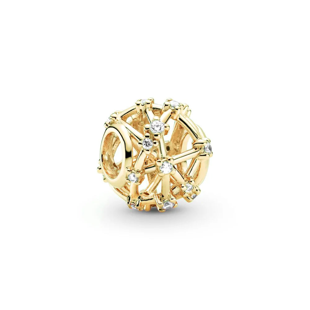 Gold Plated CZ Charms Fit Original Bracelet 925 Sterling Silver Core Heart Star Flower Dangle Beads Luxury DIY Jewelry Gift