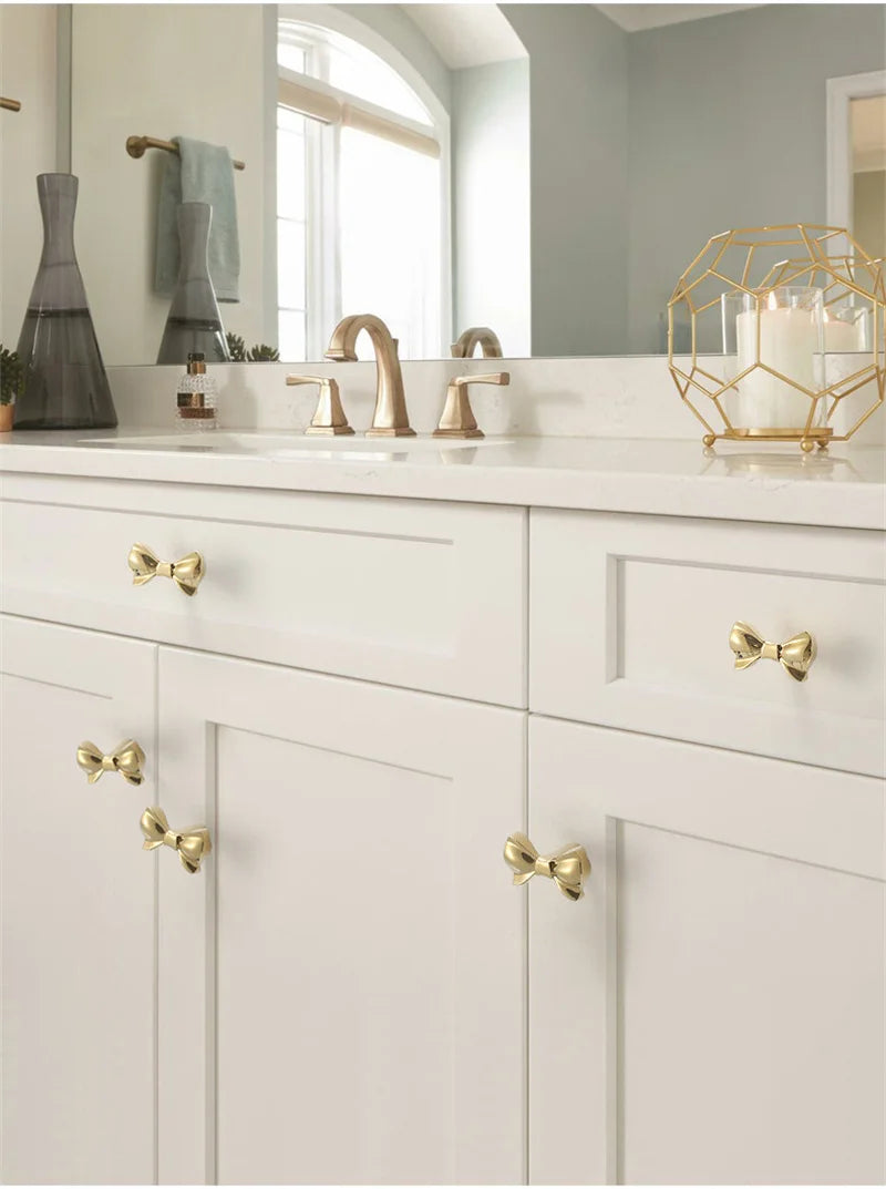 Pure Copper Furniture Handle Drawer Knob Solid Bow Shape Cabinet Door Cupboard Wardrobe Handles Door Pulls Hardware Diy