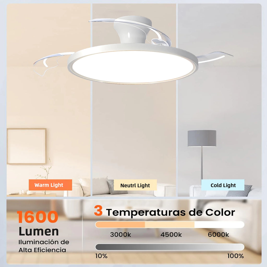 IRALAN Ceiling Lights with Fan Smart Retractable Fan Blade Home Electric Fan Dimmable with Remote Control Led Living Room Light