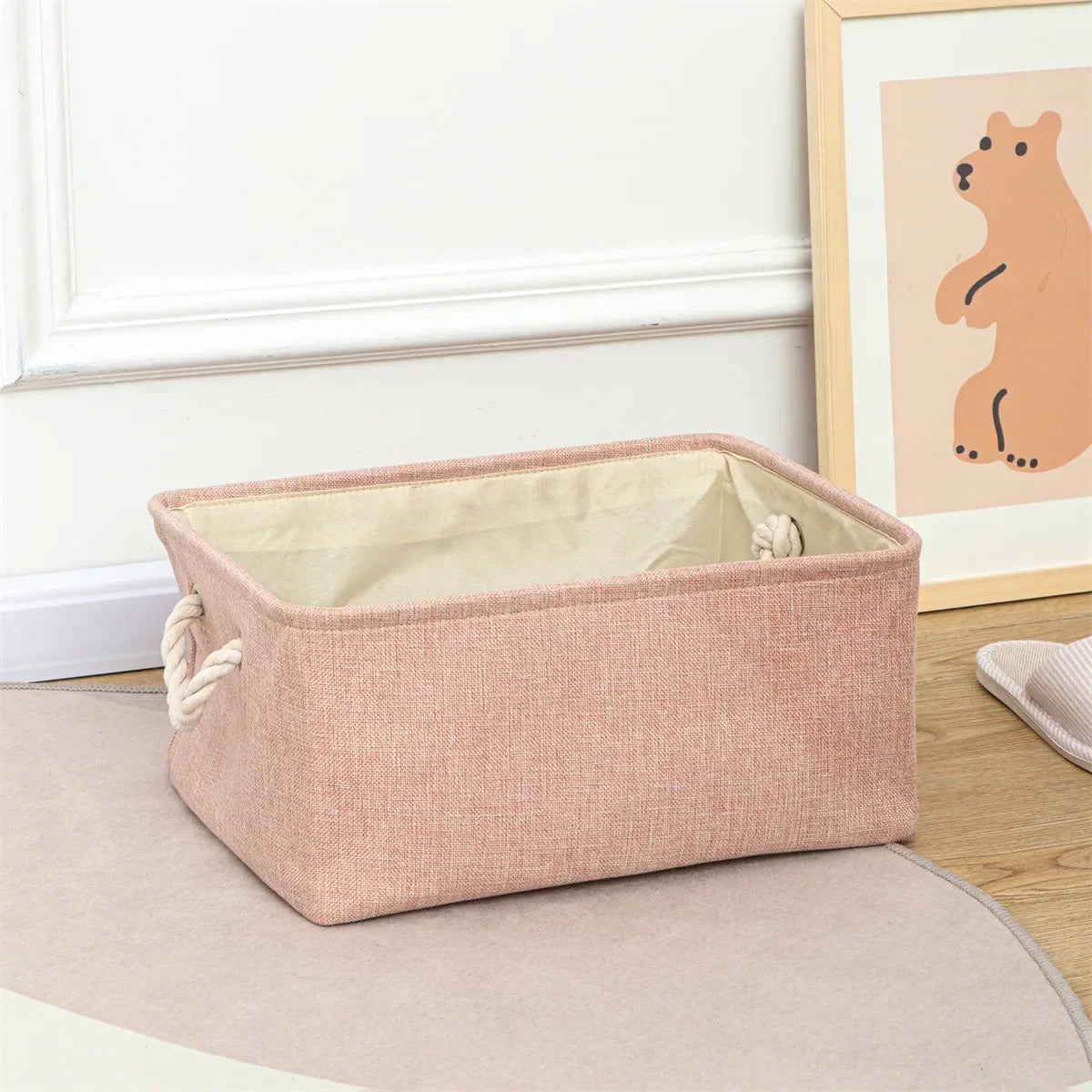 Folding Linen Fabric Storage Basket Multi-functional Sundries Storage Bag with Handle Organizer Box for Underwear Sock Baby Toys
