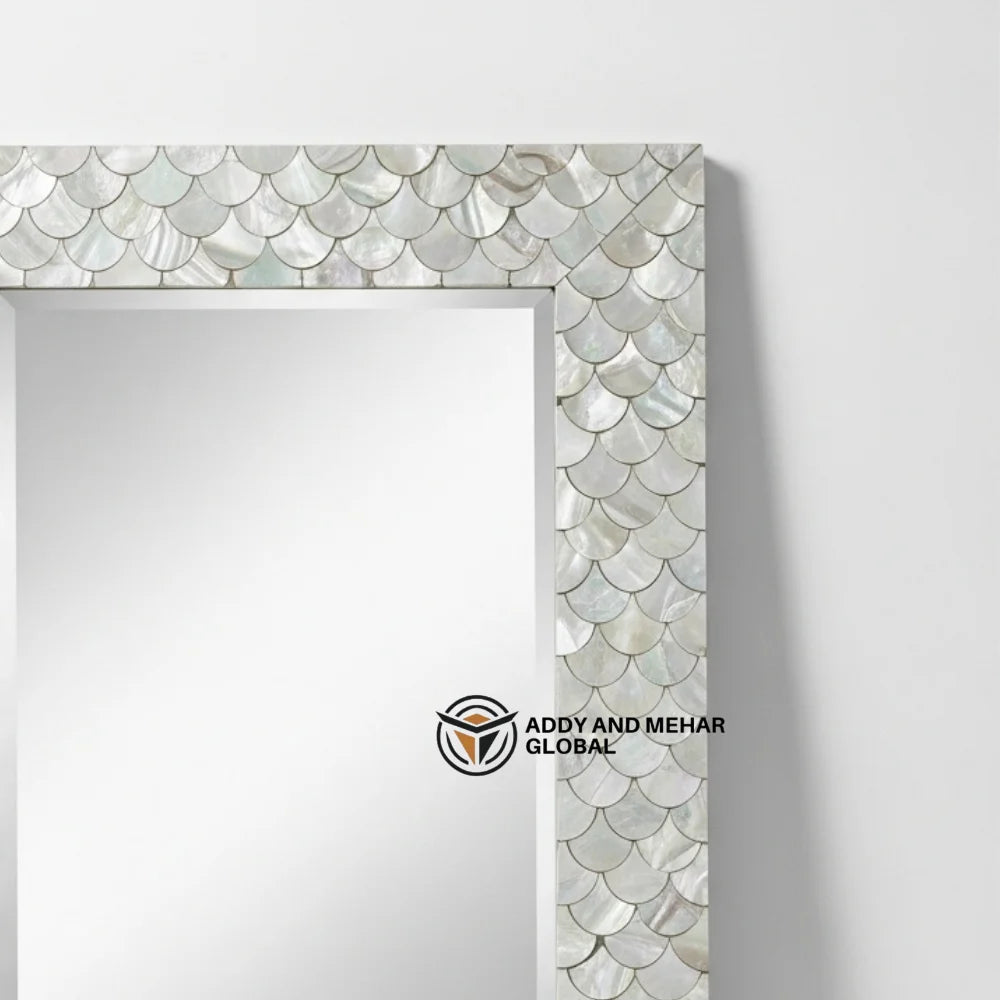 Handmade Art Deco Wedding Eco-Friendly MDF Inlay Square 5.0mm Thick Framed Wall Mirror Luxury Shell Mosaic Decorative Home Hotel
