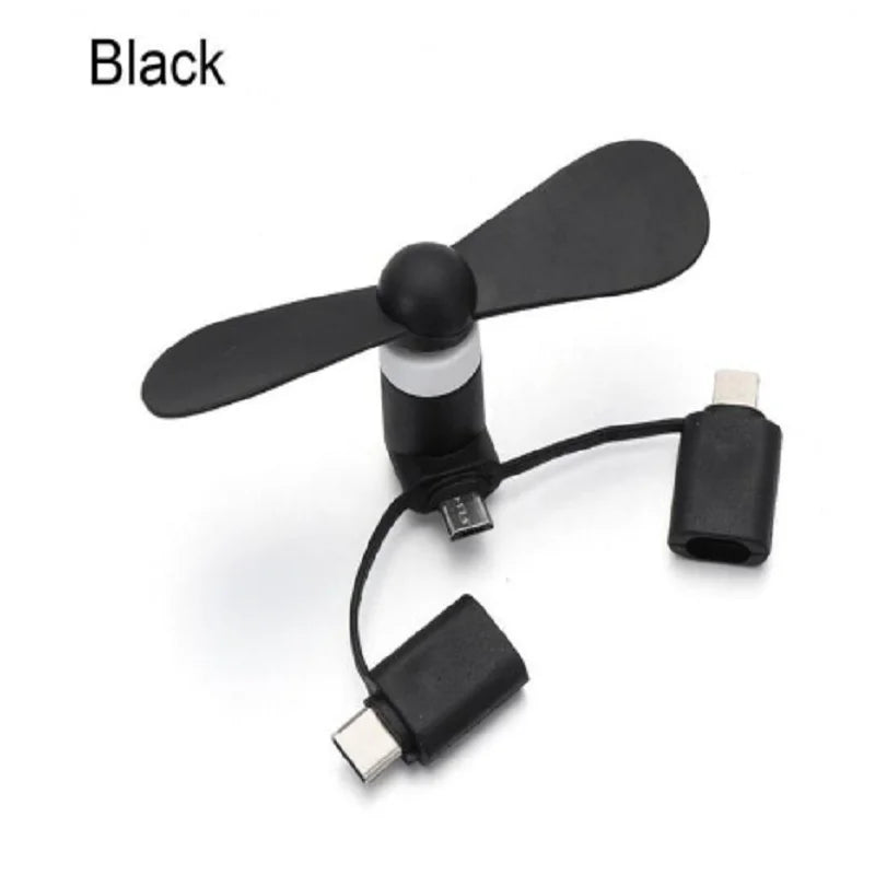 Cell Phone Fan 3-in-1 Mobile Phone Fans Compatible with iPhone/iPad/Android Smartphone/Tablet Fit for Micro USB/Type C/Lightning