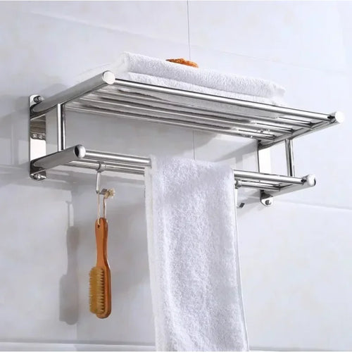 304 Stainless Steel Towel Rack, No Drill Adhesive Wall Mounted Towel Holder for Bathroom, Rustproof Towel Bar for Home Storage