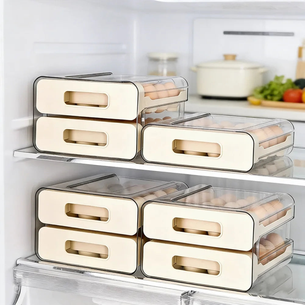 Household Refrigerator Egg Drawer Storage Box, Double Layer Plastic Egg Tray Holder