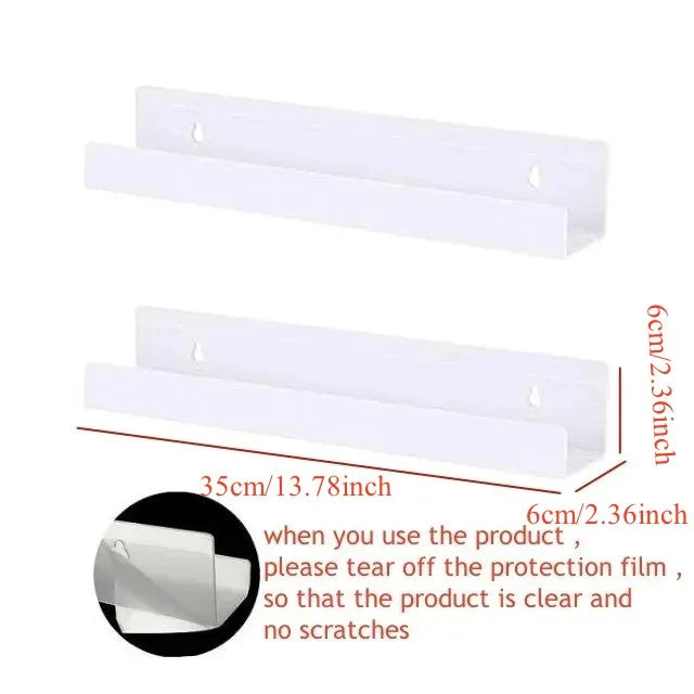 2pcs Acrylic Vinyl Record Display Stand Wall Mounted Book Floating Shelf Makeup Perfume Nail Polish Holder Storage Organizer