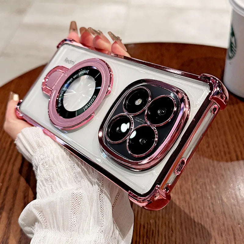 For Redmi Note 15 Pro and Note 15 Pro Plus Case Magnetic Holder Plating Airbag Transparent Camera Protection Shockproof Cover