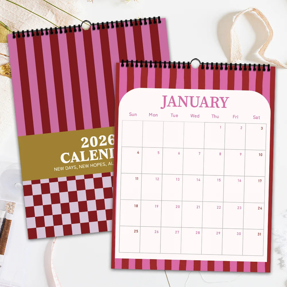 1pc 2026 Wall Calendar,Abstract Geometric Design, Morandi,12 Beautiful Designs,Monthly Plans,Perfect Gift for Birthday,Christmas