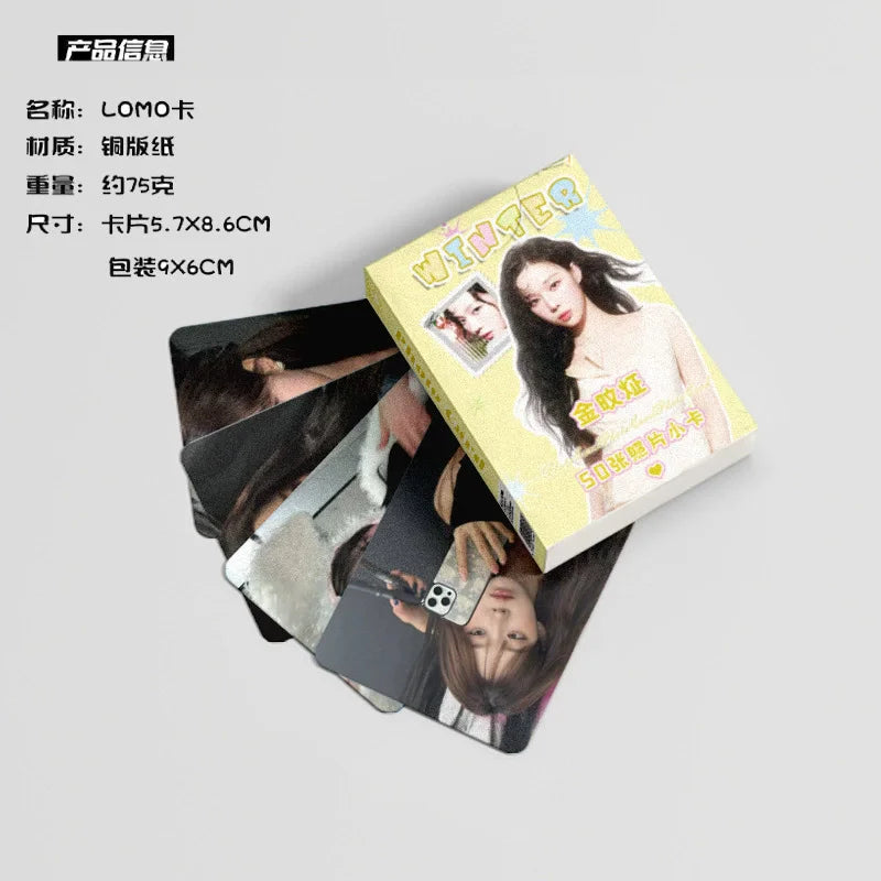 50Pcs/Set Kim Minjeong Laser Lomo Card Korean Star WINTER Mini Postcard HD Photocard Fans Collection Cards