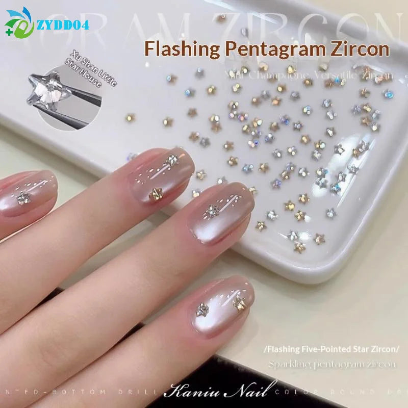 ●50Pcs/pack Star Zircon Nail Rhinestone Nail Art Charm Sparkle 3D Nail Rivet Flat Bottom Nail Decoration Parts