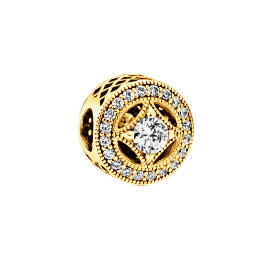 Gold Plated CZ Charms Fit Original Bracelet 925 Sterling Silver Core Heart Star Flower Dangle Beads Luxury DIY Jewelry Gift