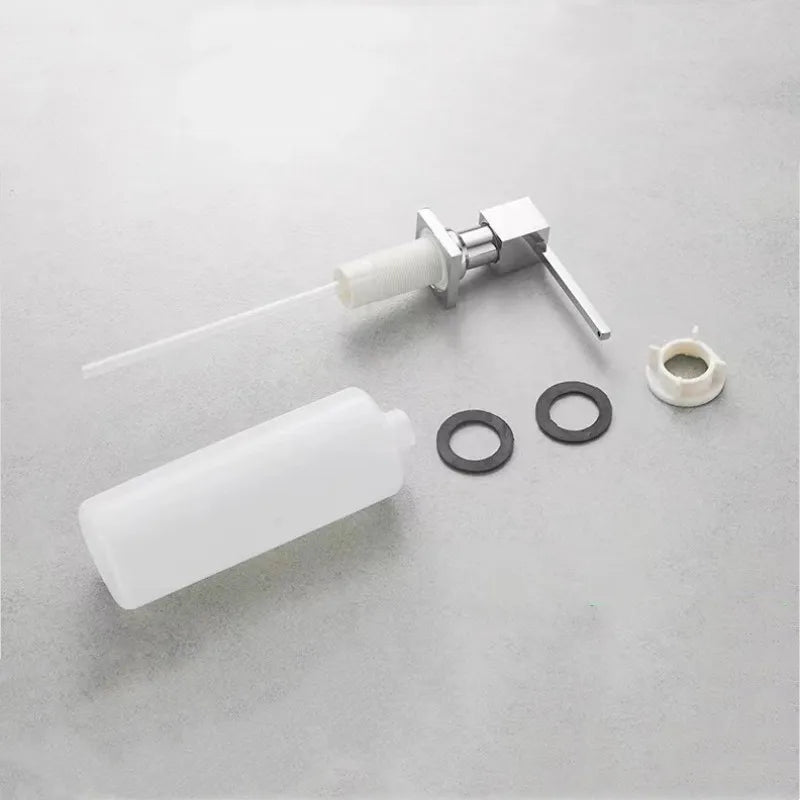 Black/Chrome Square Head Large Capacity Brass Soap Dispenser Kitchen Sink Dishwashing Detergent Hand Press Liquid Soap Dispenser