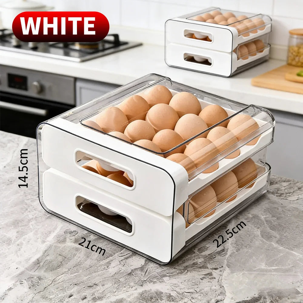 Household Refrigerator Egg Drawer Storage Box, Double Layer Plastic Egg Tray Holder