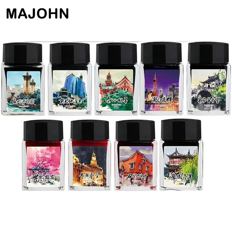 MAJOHN 20ml Shanghai Themed Glitter Ink for Fountain Pen Dip Pen Sketching Art Golden Particles Stationery School Supplies