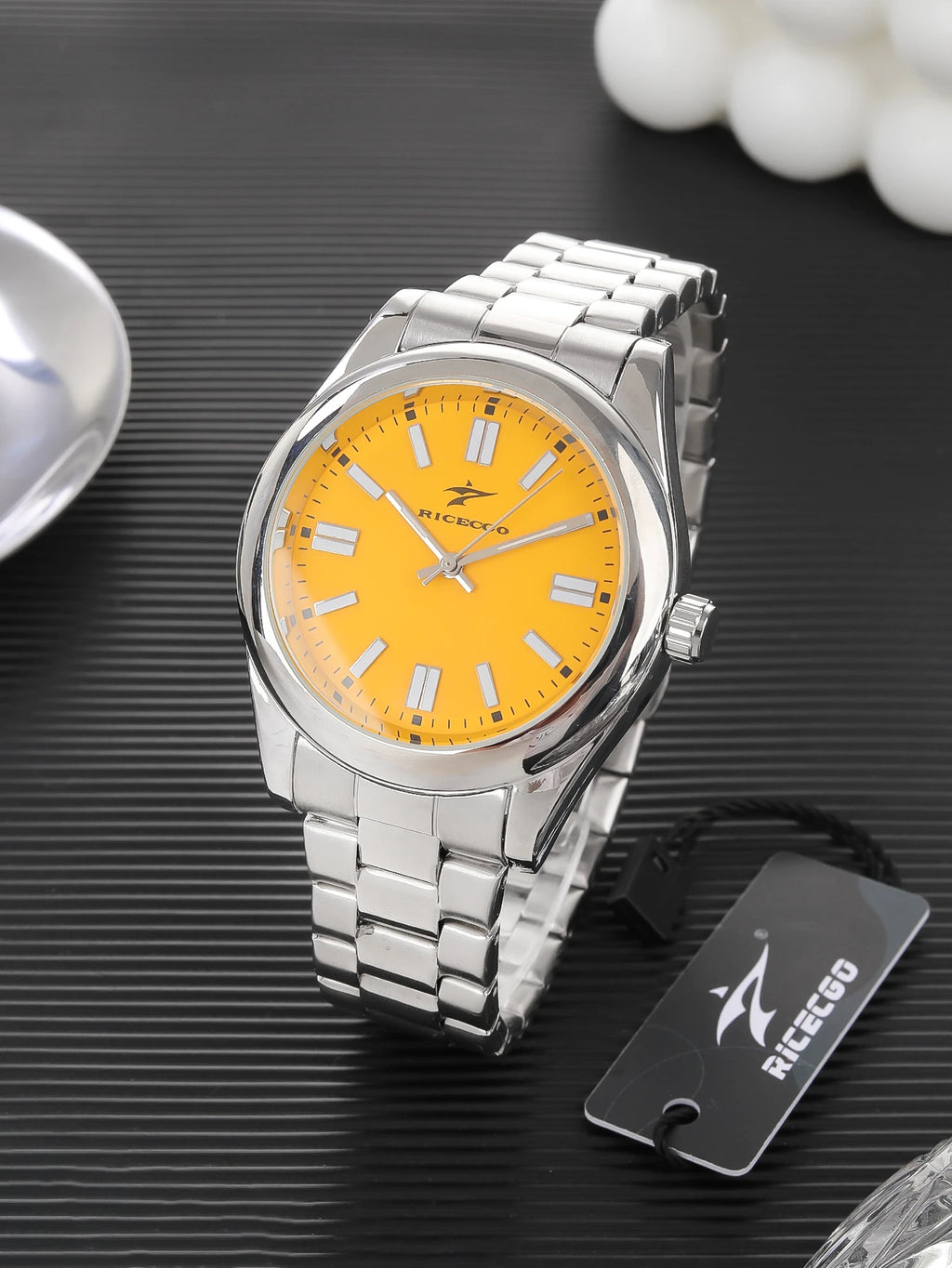 Ricecgo 1 Men's Classic Quartz Watch - Business Style, Round Dial, Bar Markers, Calendar Display, Stainless Steel Strap, Quartz Movement, Suitable for Daily Wear, Ideal Gift for Birthdays or Special Occasions, Father's Day Gi