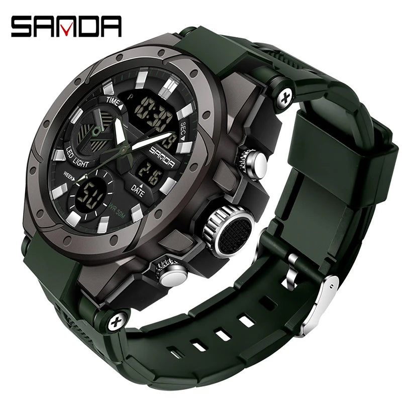 SANDA Brand Electronics Watch Men Sport Alarm Clock Waterproof Stopwatch Chronograph Men's Wristwatches Quartz Digital Watches