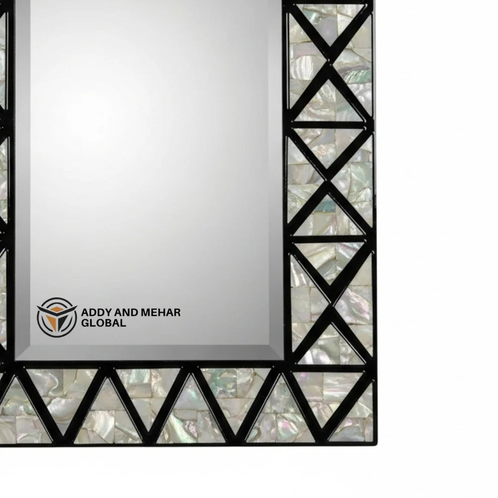 Luxury Square Art Deco Handmade Eco-Friendly MDF Wall Mirror with Black Geometric Frame and Decorative Inlay for Wedding