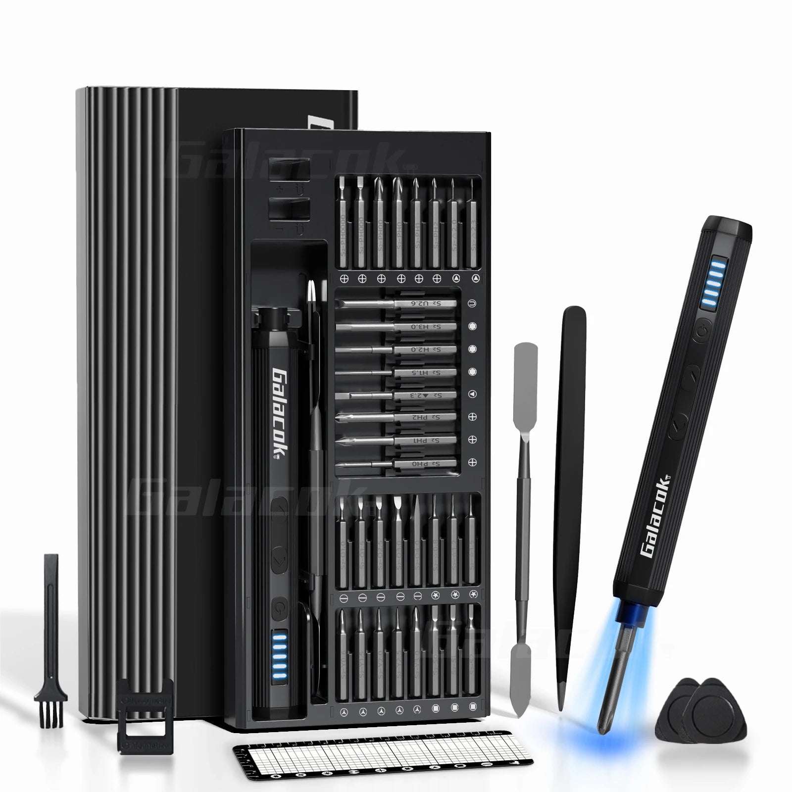 68/76 in 1 Electric Screwdriver Set with 64 Precision Magnetic Bits, 4 LED Lights 5 Torque Settings for iPhone Glasses Watches
