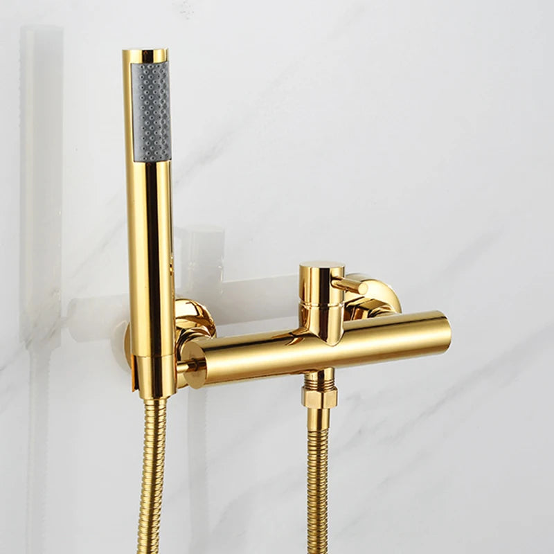 Rose Gold Bathroom Shower Faucet Set Wall Mounted Brush Gold Shower Faucet Black Bathroom Cold And Hot Bath And Shower Mixer Tap