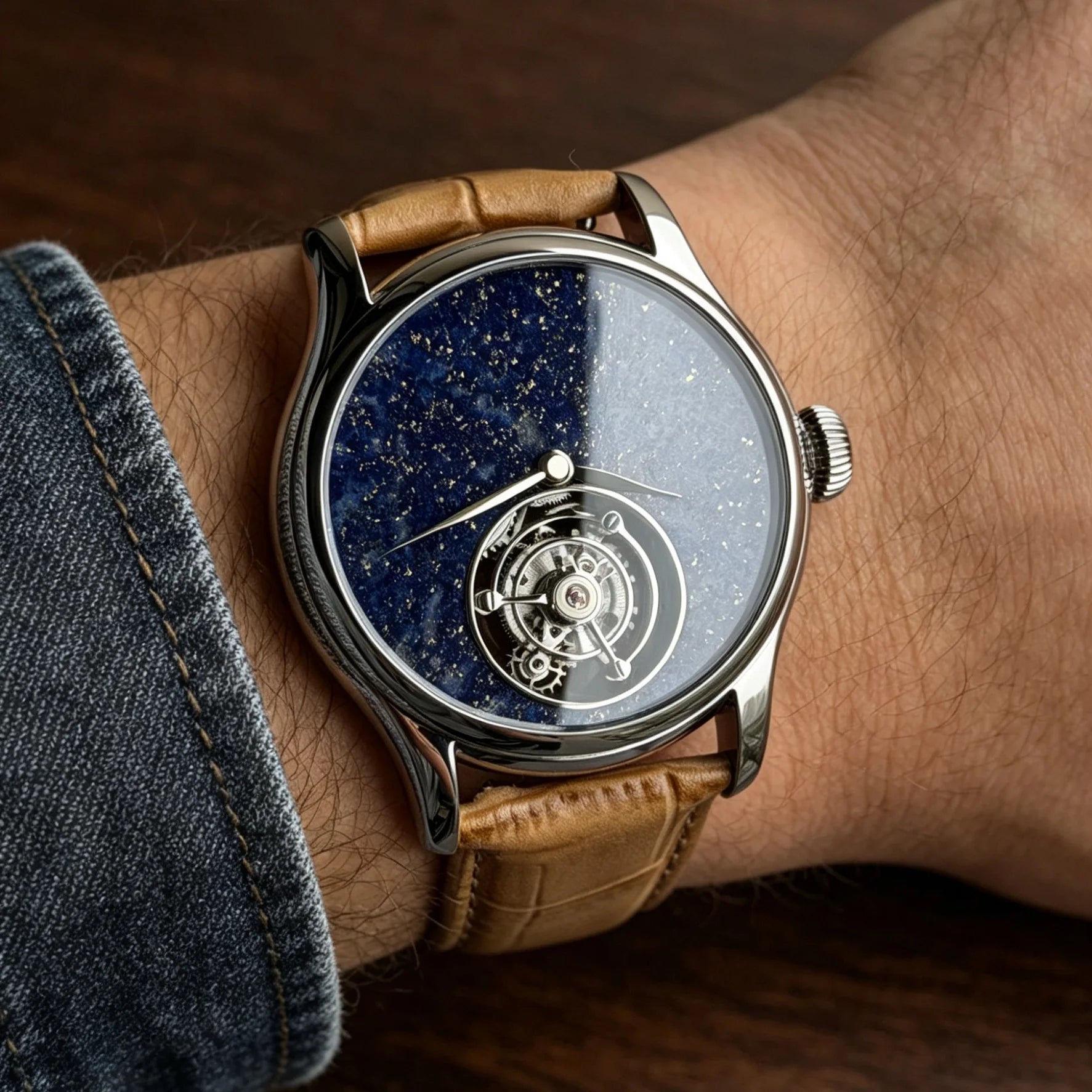 Merkur 100% Tourbillon Watch Men's Natural Stone Dial Malachite Sapphire Watch For Men Mechanical Wristwatches Relogio Masculino