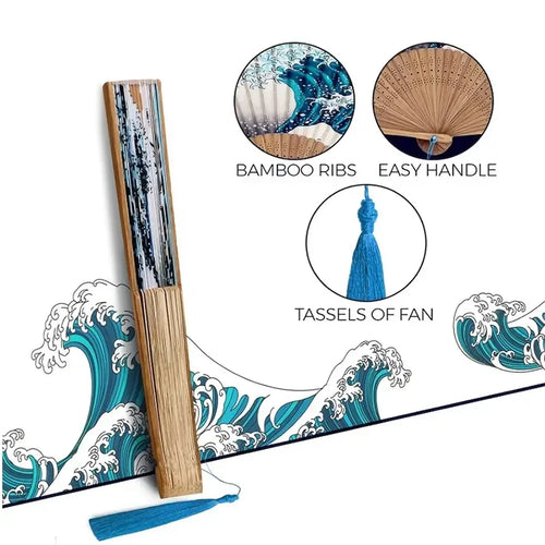 1pc, Folding Fan Handmade Decorative Kanagawa Wave Foldable Fan Handheld Vintage Hand Fans For Women Portable Folding F