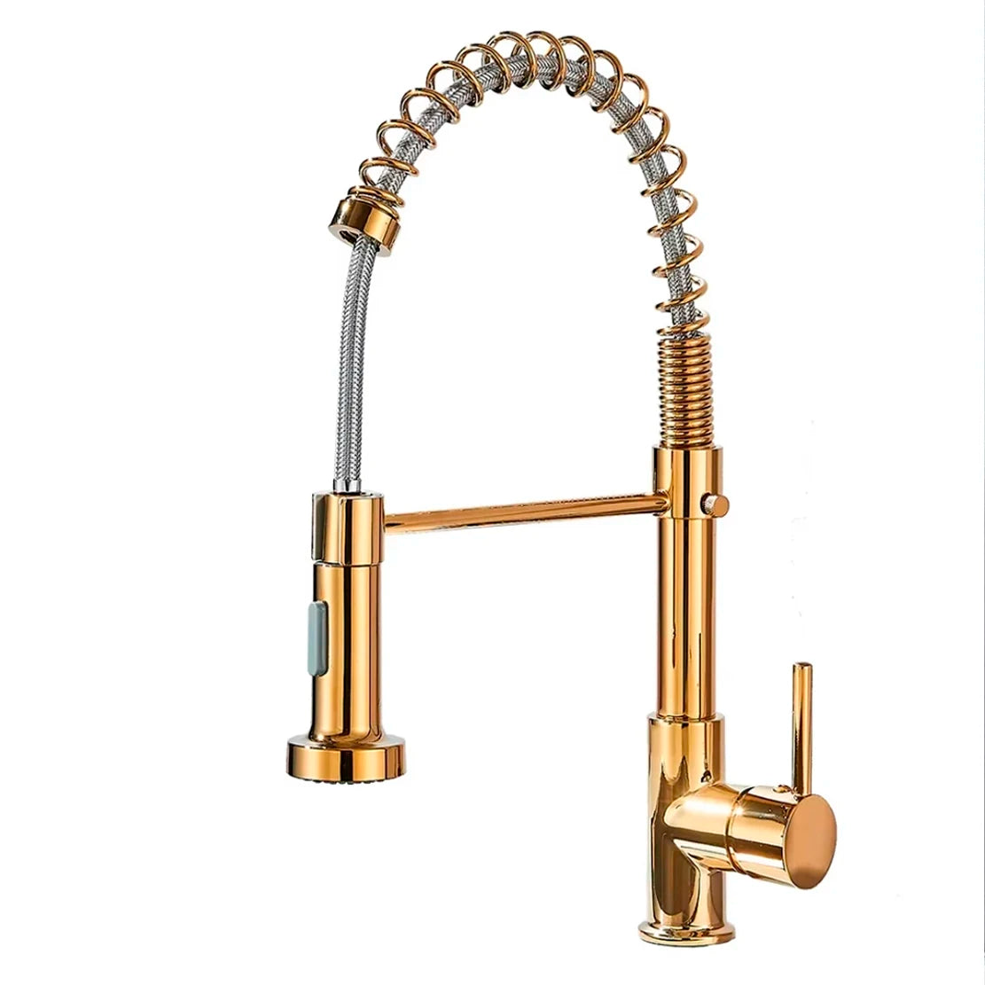 Kitchen Sink Faucet Pull Down Swivel Daul Spout Faucet Brass Deck Mounted Spring Single Handle Cold Hot Water Mixer Tap