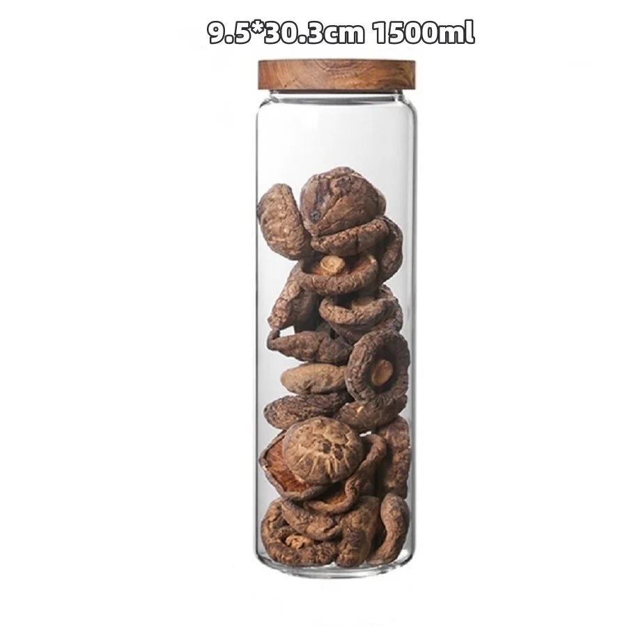 450/750/1000/1500ML Glass Food Storage Canisters, BPA-Free Kitchen Jars with Airtight Bamboo Lids for Pasta Coffee Beans&Candies