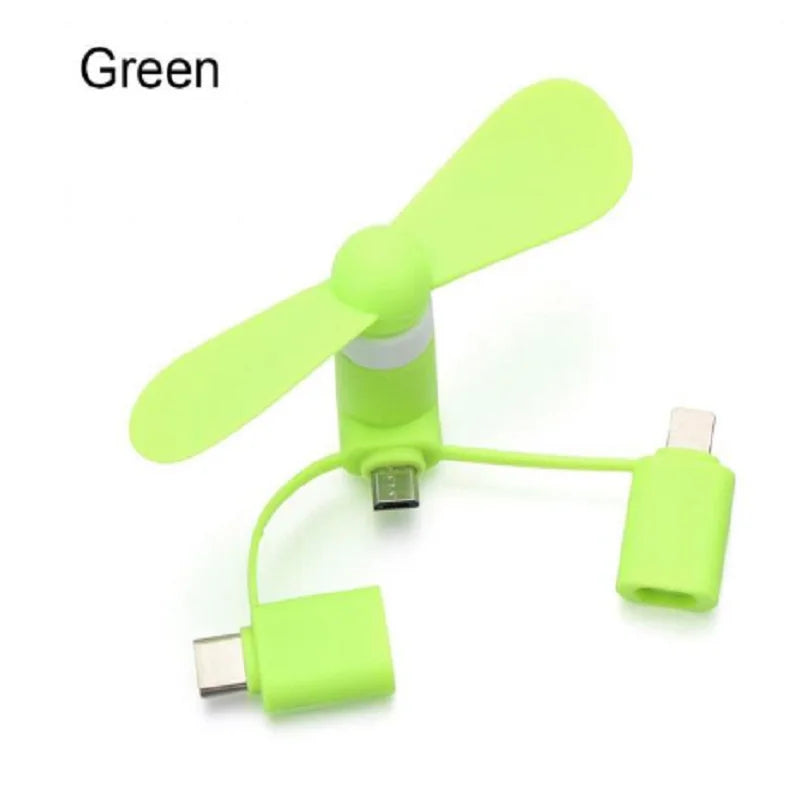 Cell Phone Fan 3-in-1 Mobile Phone Fans Compatible with iPhone/iPad/Android Smartphone/Tablet Fit for Micro USB/Type C/Lightning