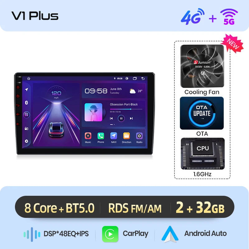 Junsun Wireless CarPlay Android Auto Car Radio For Mercedes-Benz A-Class (W169) / B-Class (W245) / Sprinter (W906) / Vito (W639) Built-in Cooling Fan Android GPS Navigation Multimedia Player WiFi DSP RDS BT SWC IPS Touch Scre