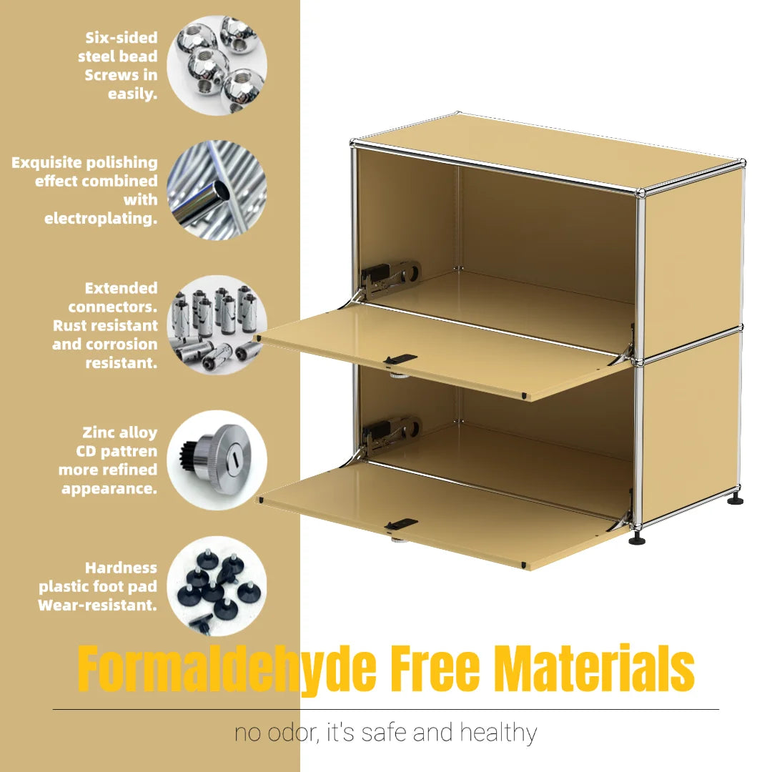 Modern Steel Flip Door Cabinet｜2-Tier Modular Storage Unit｜Custom Color Metal Organizer for Entryway, Living Room or Office