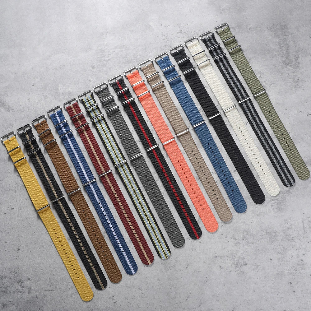 16mm 18mm 19mm 20mm 22mm 24mm Durable Nylon Ribbed Watch Strap Stripped Sport Watch Band Replacement Wristband Belt Accessories