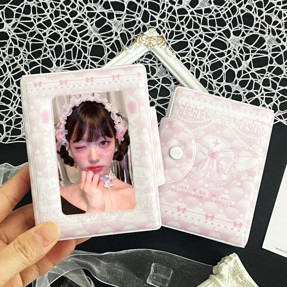 Pink Love Bow Card Album PVC 3 Inch Mini Idol Card Collect Book Collectible Card Album with 16 Internal Pages Photocard Binder