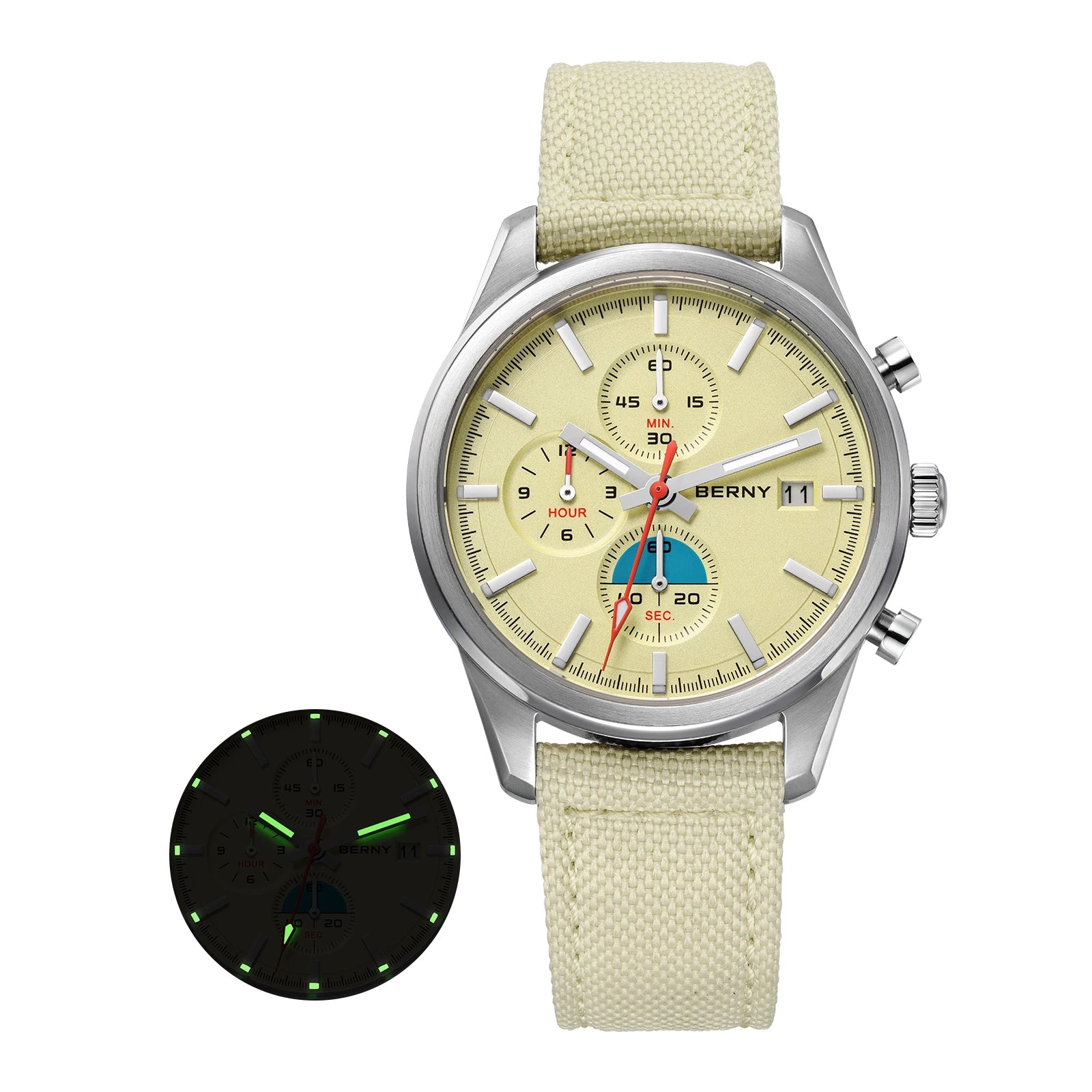 BERNY Chronograph Watch for Women/Men Sports Leisure Miyota OS10 AR Coated Sapphire Waterproof Top Fashion Sport Couple Watches