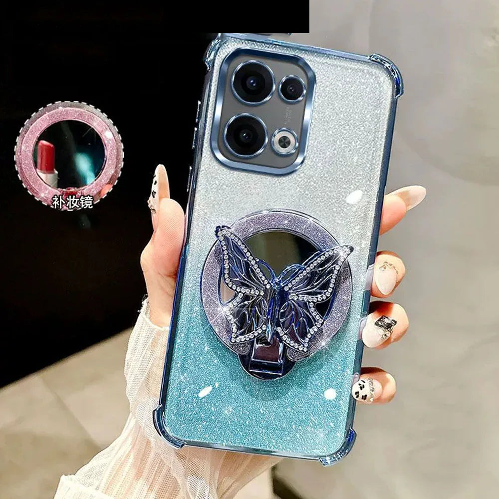 Glitter Mirror Butterfly Bracket Magnetic Holder Case for vivo V50 Lite vivoV50 V60 V40 V30 Lite V30 Pro Shockproof Clear Cover