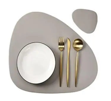 Inyahome Irregular Shape PU Leather Placemats Set Oil-Proof Waterproof for Kitchen Tables Bistro Tables Bars Coffee Shops Hotels