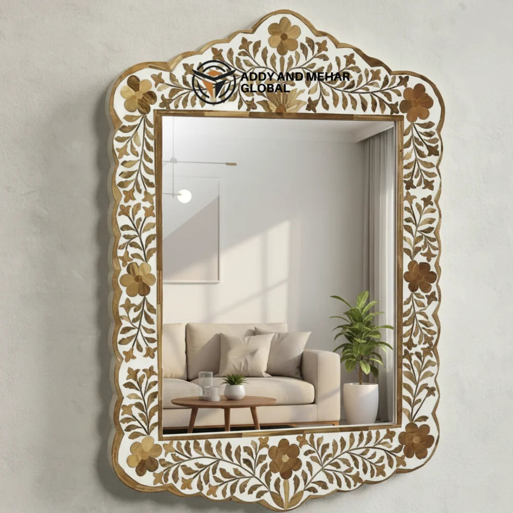 Decorative Art Deco Floral Pattern Square MDF Handmade Eco-Friendly Framed Edge Wedding Wall Mirror 5.0mm Thickness Luxury Decor
