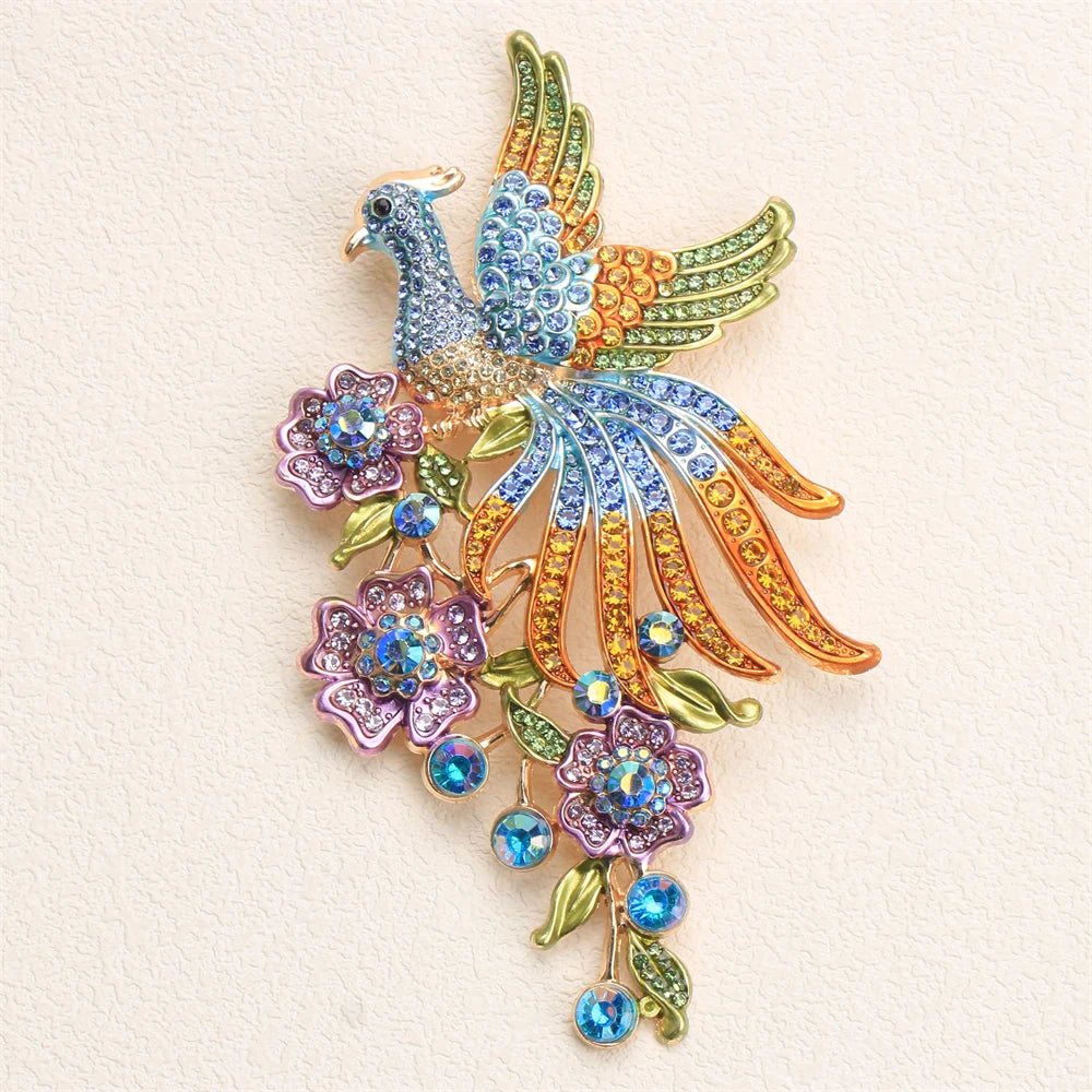 Women New Trendy Brooch Extra-Large Rhinestone Peacock Animal Bird Dog Conch Enamel Pin Jacket Jewelry Accessory