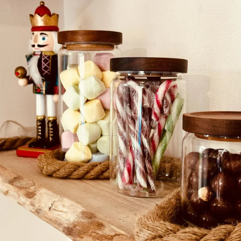 450/750/1000/1500ML Glass Food Storage Canisters, BPA-Free Kitchen Jars with Airtight Bamboo Lids for Pasta Coffee Beans&Candies