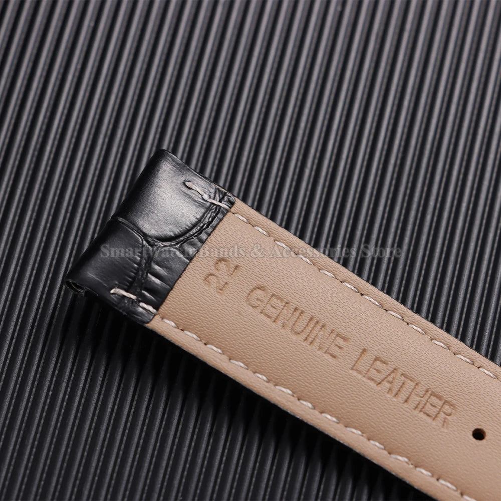 10/12/14/15/16/17/18/19/20/21/22/23/24mm Cowhide Leather Watch Strap Waterproof Sport Wrist Band Metal Butterfly Buckle Bracelet