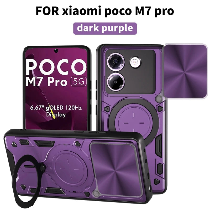 For Xiaomi POCO M7 Pro 5G Case Armor Car Magnetic Holder Ring Phone Case For Mi Poco M7 Pro M7Pro Slide Lens Protector Cover