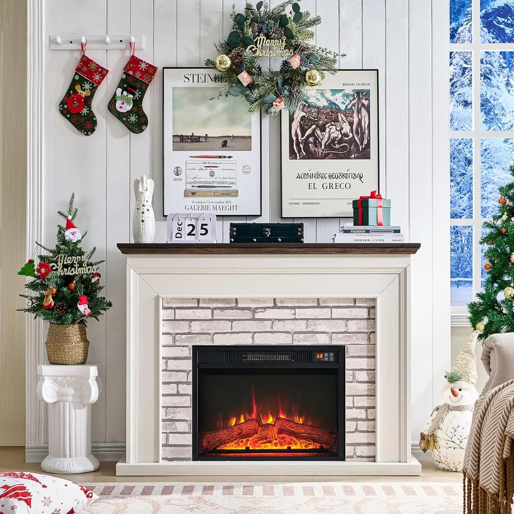 45" clamshell electric fireplace with mantel, electric fireplace heater, remote control, living room, adjustable flame level