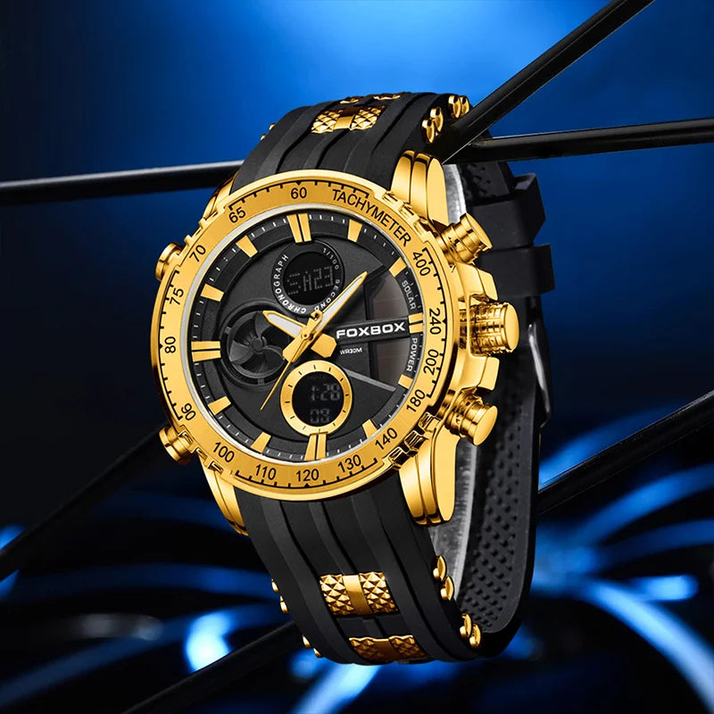 FOXBOX Men Luxury Watches Dual Display Watches Waterproof Mens Sport Wrist Watch Man Military Clock Male Stopwatch Reloj Hombre