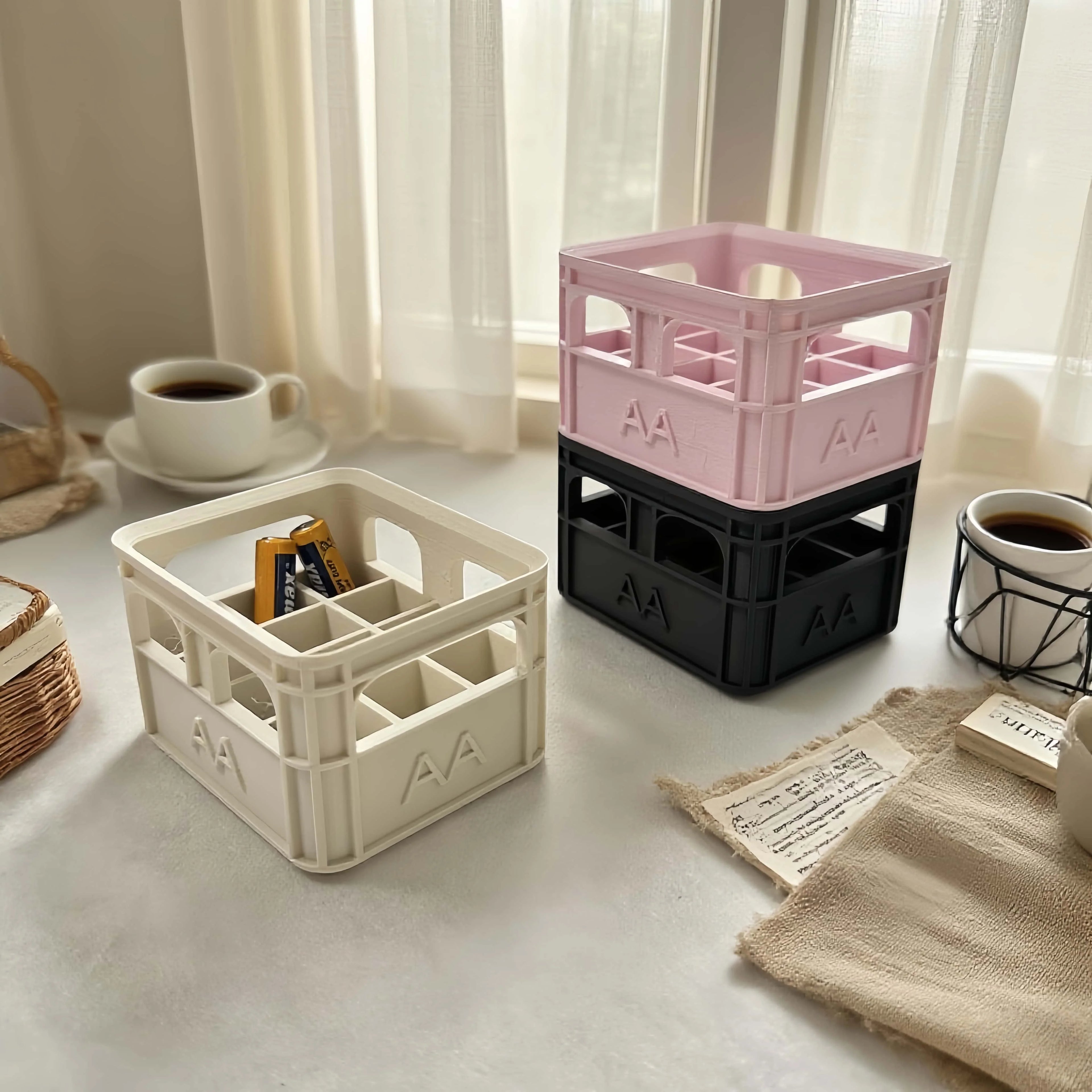 Retro industrial-style beer frame battery storage box, creative multi-functional large battery organizing basket, desktop decora