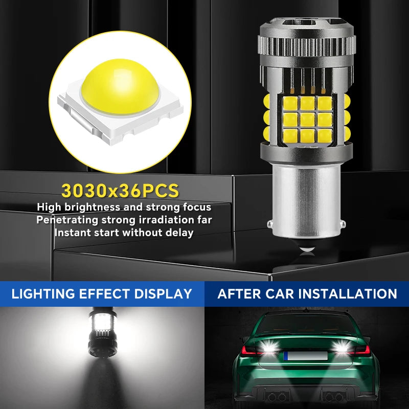 Yirui 2pcs Automobile Accessory LED Canbus 3030 36SMD Turn Signal Light Anti-strobe 1156 1157 7440 7443 With Fan Tail Brake Bulb