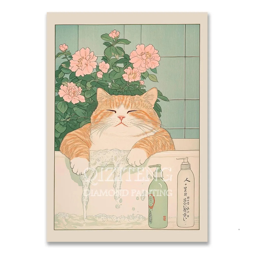 Cat in Bathtub Diamond Painting Retro Animal Picture Full Diamond Mosaic Embroidery Cross Stitch Kits Home Decor New Arrivals