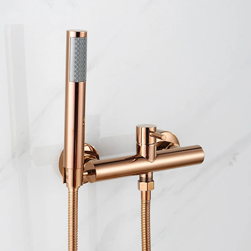 Rose Gold Bathroom Shower Faucet Set Wall Mounted Brush Gold Shower Faucet Black Bathroom Cold And Hot Bath And Shower Mixer Tap