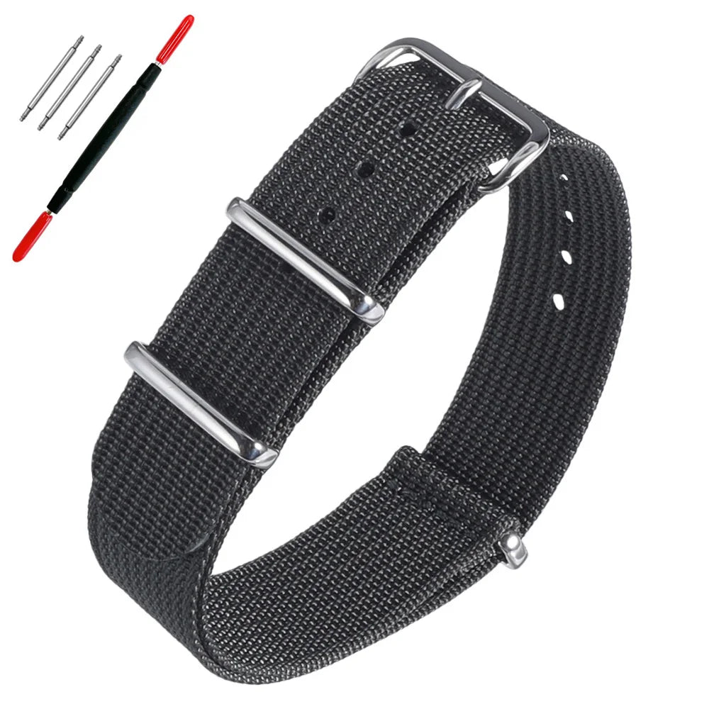 16mm 18mm 19mm 20mm 22mm 24mm Durable Nylon Ribbed Watch Strap Stripped Sport Watch Band Replacement Wristband Belt Accessories