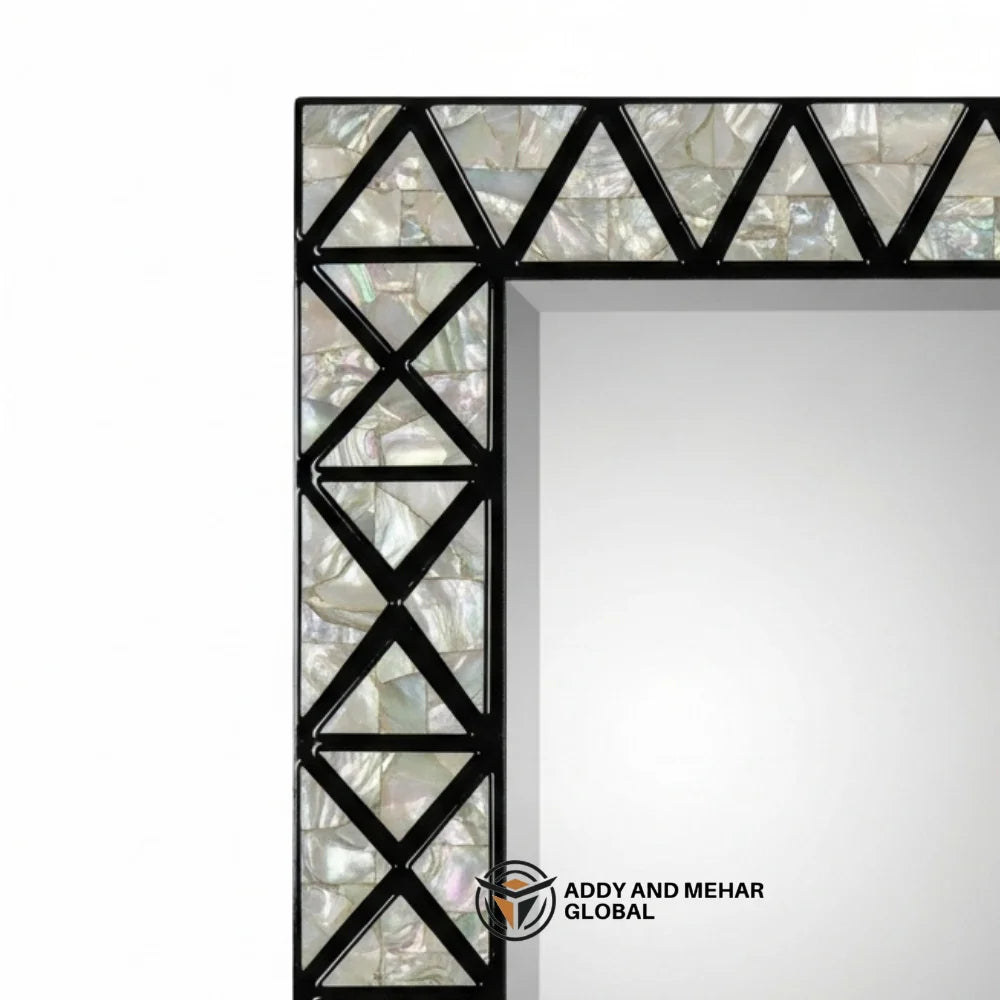 Luxury Square Art Deco Handmade Eco-Friendly MDF Wall Mirror with Black Geometric Frame and Decorative Inlay for Wedding