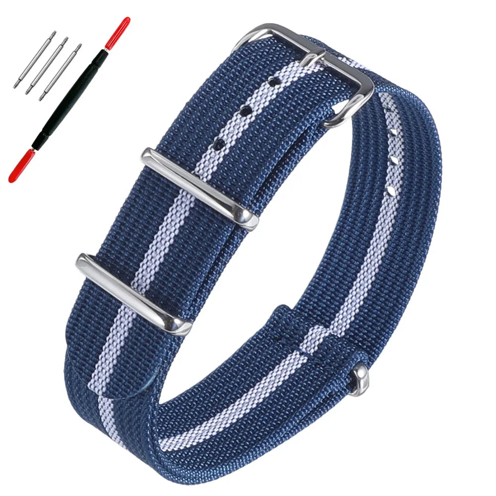 16mm 18mm 19mm 20mm 22mm 24mm Durable Nylon Ribbed Watch Strap Stripped Sport Watch Band Replacement Wristband Belt Accessories